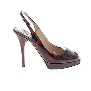 Jimmy Choo Black and Red Patent Leather Peep-Toe Heels